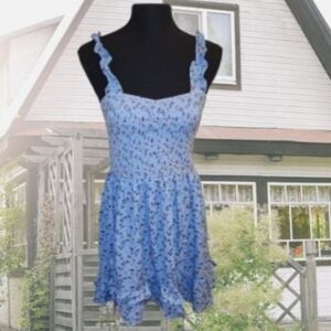 Blue Floral Tiered Mini Dress